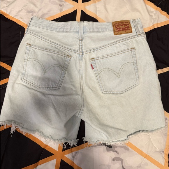 Levi's 501 High Rise Light Blue Frayed Jean Shorts - Picture 2 of 6